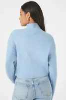 Women's Turtleneck Tulip-Hem Sweater in Blue Medium