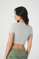 Women's Button-Front Crop Top in Heather Grey Large