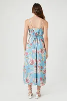 Women's Floral Print Cami Maxi Dress in Blue Small