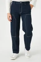 Men Seamed High-Rise Wide-Leg Jeans Dark Denim,