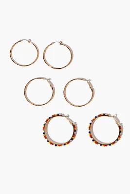 Women's Beaded Hoop Earring Set in Gold