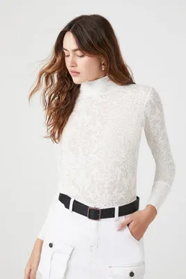 Women's Baroque Print Turtleneck Top in White Small