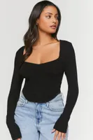 Women's Ribbed Sweater-Knit Crop Top in Black, XS