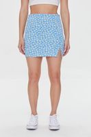 Women's Floral Print Mini Skirt in Blue Large