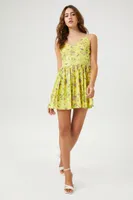 Women's Floral Print Corset Mini Dress in Yellow Large