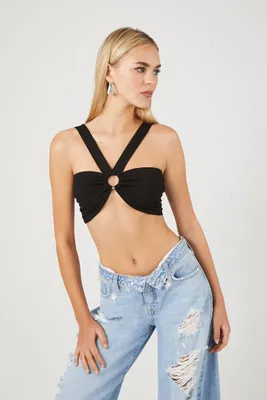 Women's O-Ring Crop Top in Black Large