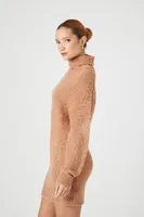 Women's Turtleneck Mini Sweater Dress in Carob Small