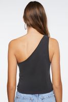 Women's Ruched One-Shoulder Crop Top in Black Small