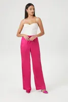 Women's Satin Drawstring Wide-Leg Pants in Pink, XS