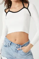 Women's Combo Sweater-Knit Halter Top in White Small