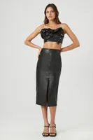 Women's Faux Leather Rosette Tube Top in Black Small