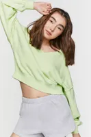 Women's French Terry V-Neck Pullover in Green Small