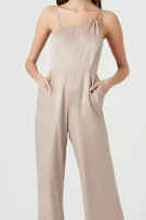 Women's Satin Asymmetrical Jumpsuit in Goat, XS