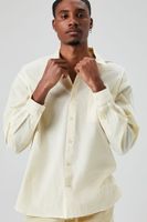 Men Striped Button-Front Shirt in Yellow/White Large