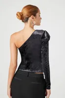 Women's One-Shoulder Velvet Crop Top