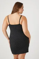 Women's Rhinestone Mini Dress in Black, 2X