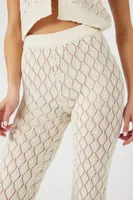 Women's Crochet Mid-Rise Flare Pants in Vanilla, XL