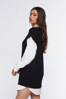 Women's Sweater Vest & Shirt Combo Dress in Black/White Small