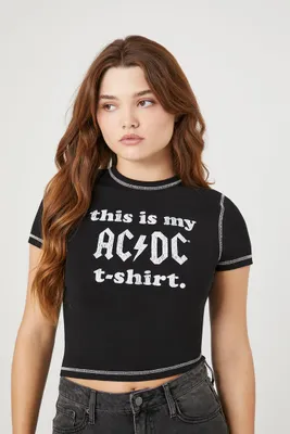 Women's ACDC Graphic Cropped T-Shirt in Black/White Large