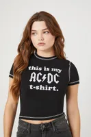 Women's ACDC Graphic Cropped T-Shirt in Black/White Small