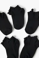 Lettuce-Edge Ankle Socks Set - 5 pack in Black/Black