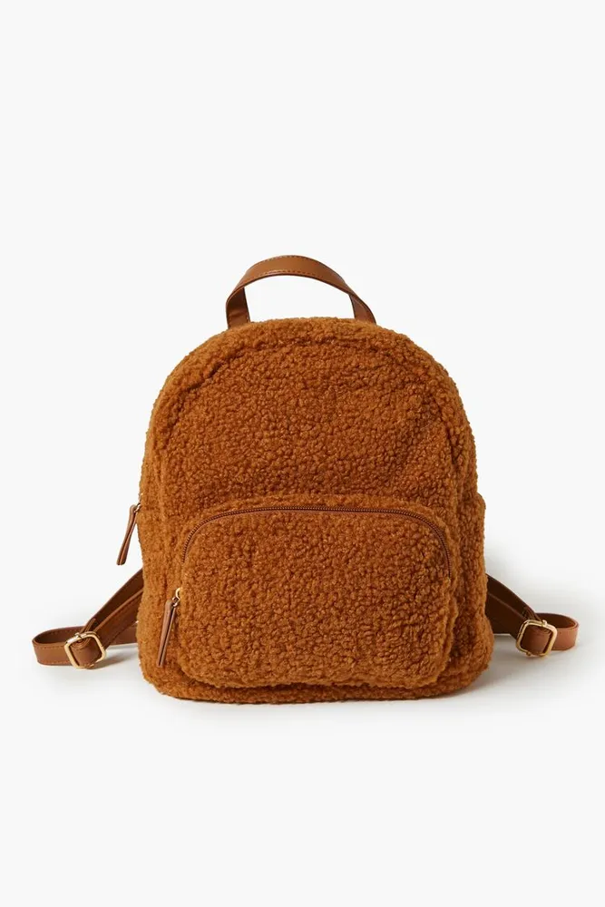 Women's Faux Shearling Backpack in Brown