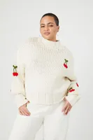 Women's Cherry Mock Neck Sweater in Cream, 1X