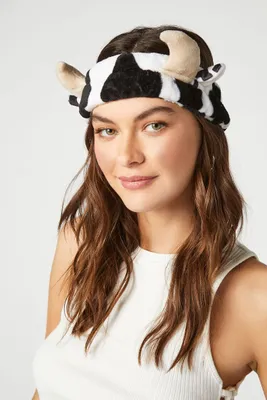 Plush Cow Headband in Black/White