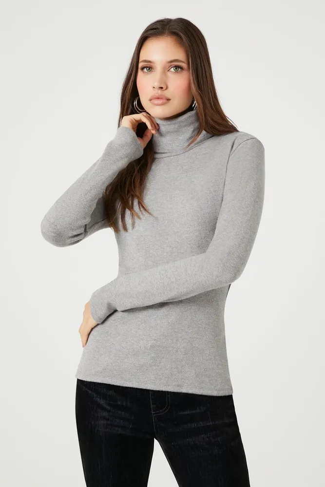 Women's Turtleneck Long-Sleeve Top in Charcoal Medium