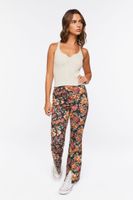 Women's Faux Suede Floral Print Flare Pants Black