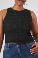 Women's Smocked Tank Top in Black, 2X