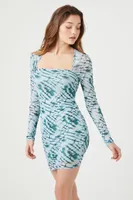 Women's Mesh Tie-Dye Bodycon Mini Dress in Green Small