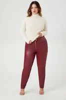 Women's Faux Leather Skinny Jeans in Maroon, 3X