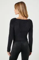 Women's Cropped Fuzzy Knit Sweater in Black Medium