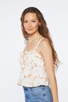 Women's Floral Print Crop Top in Ivory Medium