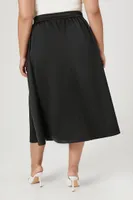 Women's Satin A-Line Midi Skirt in Black, 2X