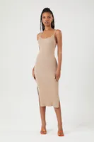 Women's Sweater-Knit M-Slit Halter Midi Dress in Tan, XL