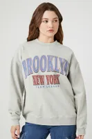 Women's French Terry Brooklyn Graphic Pullover in Heather Grey, XS