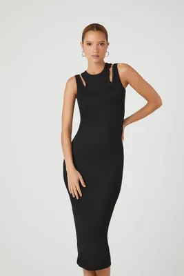 Women's Combo Bodycon Midi Dress in Black Medium