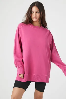 Women's French Terry Crew Pullover in Fuchsia Purple Large