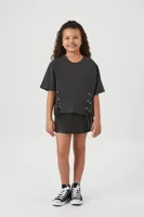 Girls Lace-Up Crew T-Shirt (Kids) in Black, 9/10