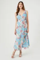 Women's Floral Print Cami Maxi Dress in Blue Small