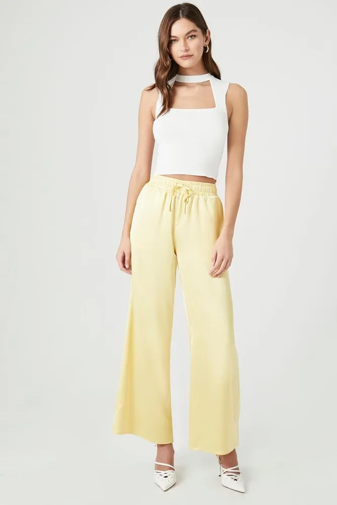 Women's Satin Wide-Leg Pants in Yellow, XS