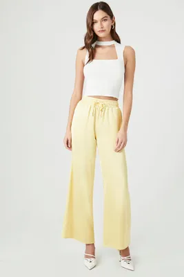 Women's Satin Wide-Leg Pants in Yellow Large