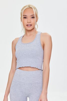 Women's Active Seamless Lettuce-Edge Crop Top Heather Grey