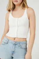 Women's Sweater-Knit Button-Front Crop Top