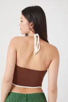 Women's Cropped Halter Top in Brown/White Large