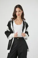 Women's Hooded Colorblock Shacket in Black Large