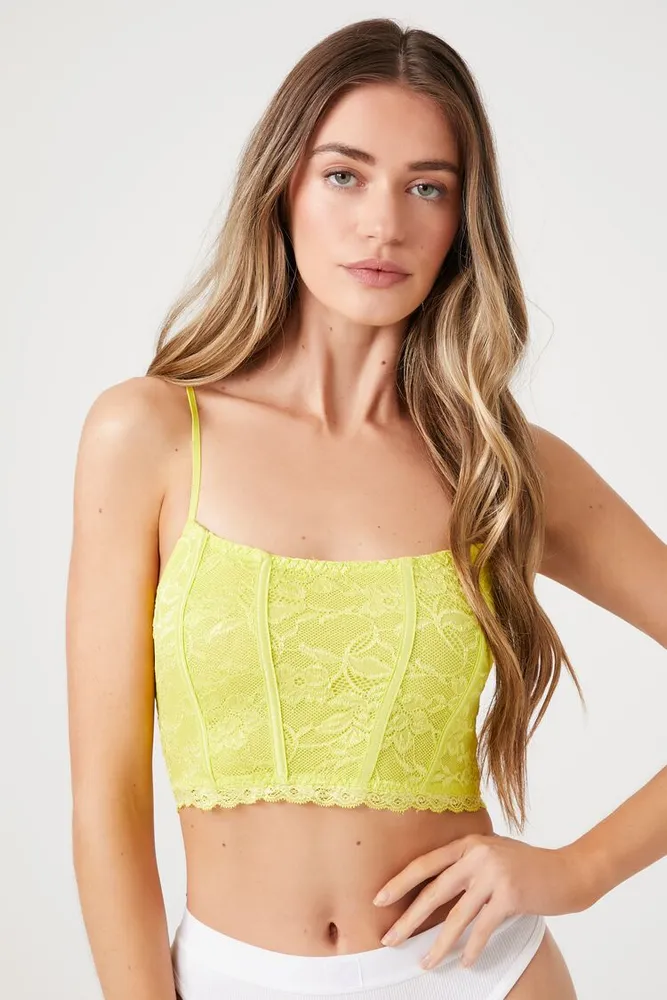 Forever 21 Women's Lace Cropped Lingerie Corset in Acid Green Small