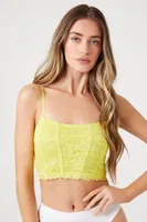 Women's Lace Cropped Lingerie Corset in Acid Green Medium